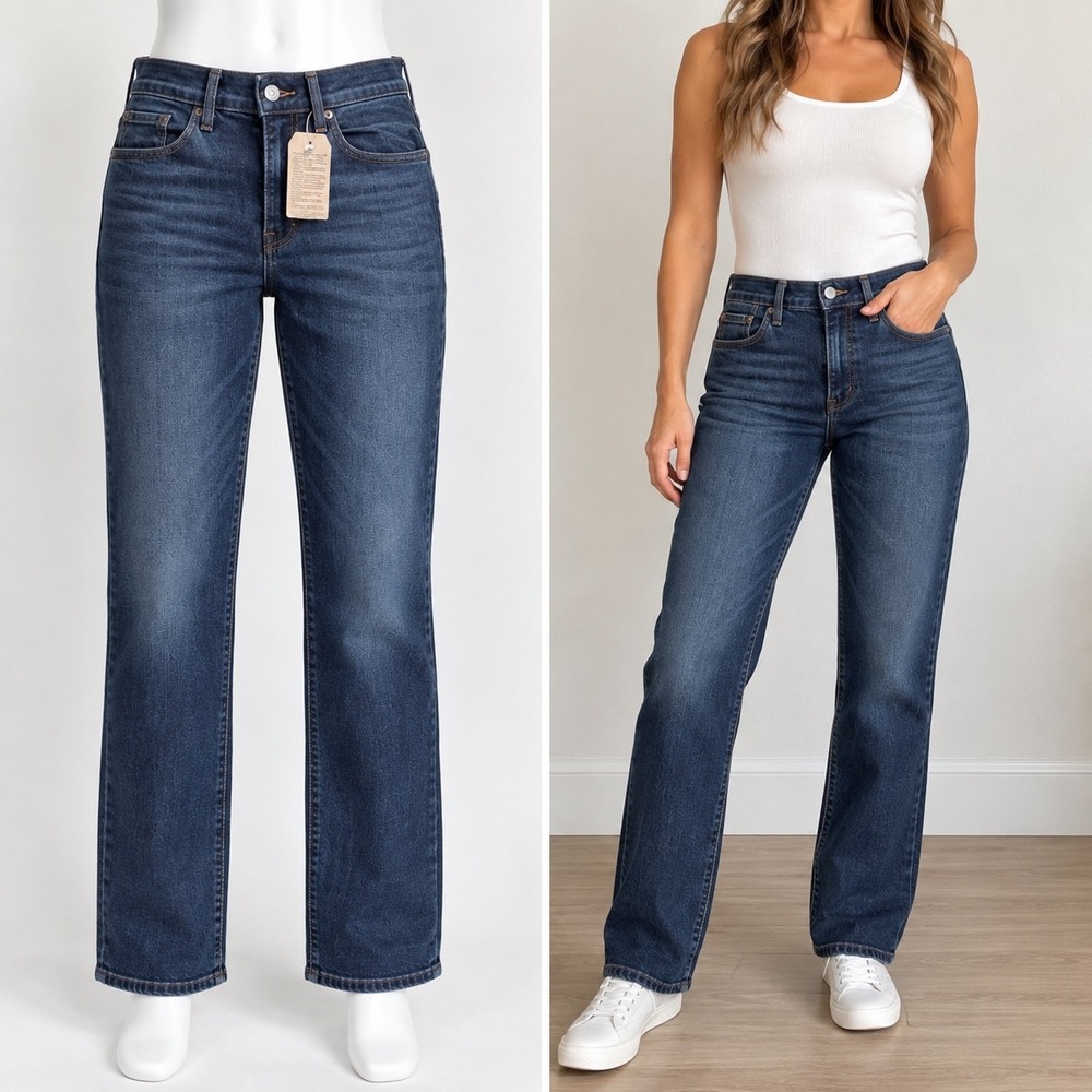 Levis Classic Straight Jeans Womens 8L Dark Wash Indigo Stretch Denim Minimalist